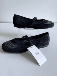 Armani Junior schwarze Wildleder-Flats Kristalle Mary Jane Riemen Schuhe Strass Gr. 39 - Bild 1 von 11