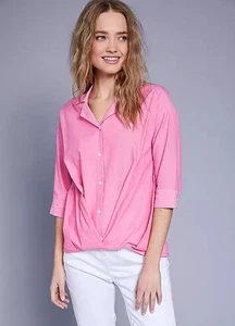 Bluse Bonprix rosa Chambray geknotet 100% Baumwolle Bluse Größe 10 UVP 30£ - Bild 1 von 14