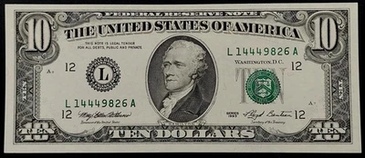 1993 $10 Federal Reserve Note, San Francisco! Uncirculated! Fr# 2030 L. - Image 1 of 4