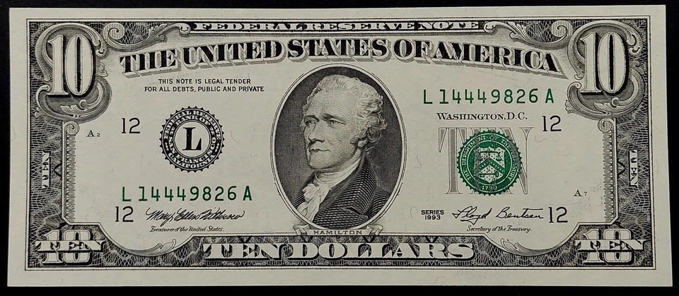 1993 $10 Federal Reserve Note, San Francisco! Uncirculated! Fr# 2030 L. - Image 1 of 4