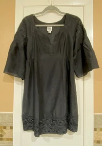 Ivy Jane Ladies Embroidered Cotton & Silk Baby Doll Side Zip Dress  Medium EUC - Picture 1 of 8