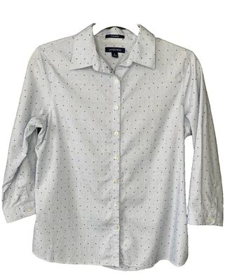 Lands End 衬衫女式 6 码职业办公室工作学院风圆点纽扣 — 第 1/4 张图片