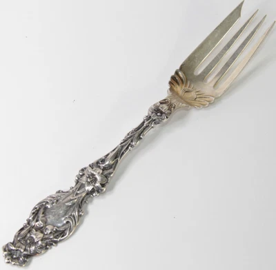 Early Whiting Sterling Silver “Lily” Serving Fork 7" PAT 1902 J.L.Wolff - Image 1 of 4