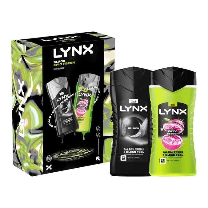 Lynx Body Wash Gift Set for Men – Black & Epic Fresh, 225ml