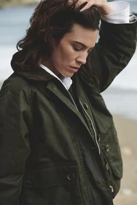 BARBOUR X ALEXA CHUNG Olive Blair Spey Jacket Size UK 8 EU 34 USA 4 Small Waxed - Picture 1 of 15