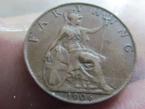 GREAT BRITAIN KING EDWARD VII ( 1906 RARE UNC ) FARTHING HIGH COLLECTABLE COIN - Picture 1 of 2