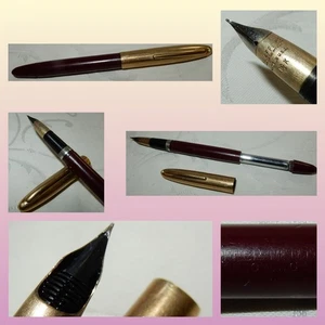 SHEAFFER TOUCHDOWN CREST DELUXE FOUNTAIN PEN BURGUNDY G FILL 14K GOLD FINE NIB - Picture 1 of 11