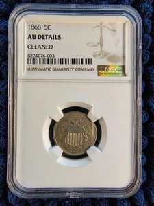 1868 Shield Nickel, Beautiful Detail, NGC AU Details - Cleaned - Picture 1 of 13