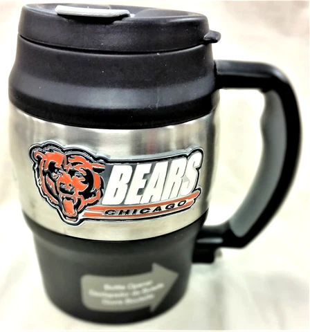 Chicago Bears Insulated Barrel Travel Mug with Handle and Bottle Opener Cover