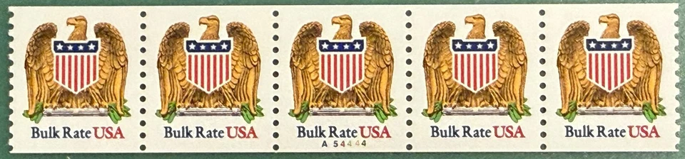 US Scott 2602 Eagle & Shield Bulk Rate, Plate #A54444, Strip of 5, MNH, VF - Image 1 of 1