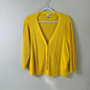 Cabi Sunny Sweater Cardigan Size S Yellow Snap Button V Neck Ribbed Boxy 5637 - Picture 1 of 14
