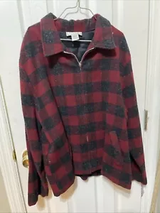 Vtg Studio Works Plaid Shacket Flannel Shirt Jacket 1X Poly/Wool Blend Red&Black - Picture 1 of 5
