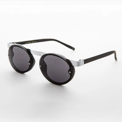 Черные и серебряные овальные готические солнцезащитные очки 90-х с плавающей линией бровей - Освальд - Изображение 1 из 3