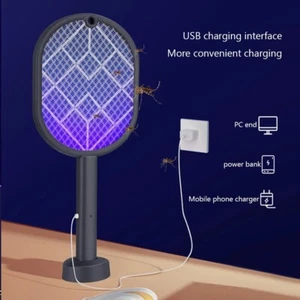 2 In 1 Electric USB Rechargable Racket Fly Swatter Mosquito Insect Killer Zapper - Picture 1 of 8