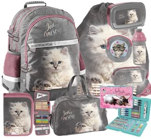9tlg Katze Schulrucksack Schulranzen Ranzen Kätzchen Rucksack Set fur madchen - Bild 1 von 14