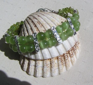 Green Peridot Crystal Gemstone Beaded Bracelet "Forest Dreams" Free UK Post - Picture 1 of 6