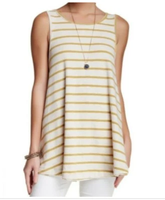 Camiseta sin mangas We The Free People amarilla y azul a rayas túnica de jardín trapecio talla pequeña Foto 1 de 4