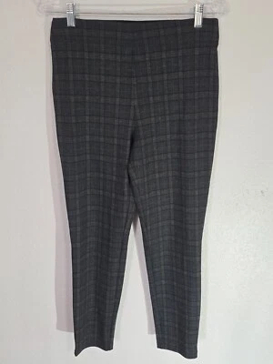 NWT Max Studio Slim Trouser Women's Medium Gray Brown Plaid Elastic Waist High - Image 1 of 4
