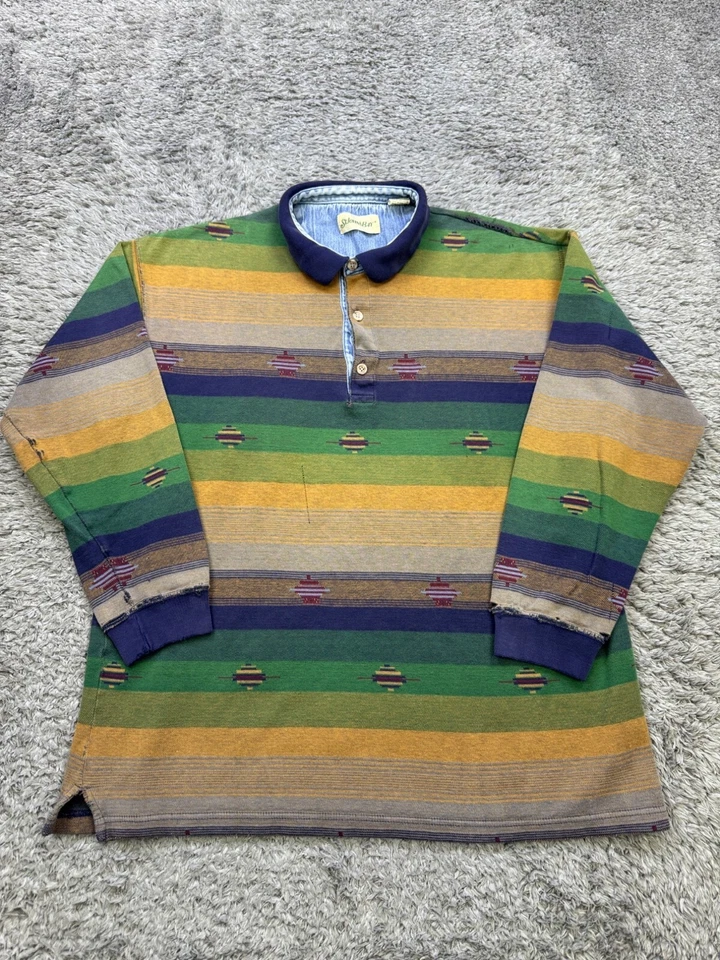 Camisa Polo De Colección St Johns Bay Rugby Hombres XL Suroeste Azteca Fair Isle Rayas Años 90 Foto 1 de 4