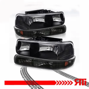 For 99-03 Chevy Silverado 00-05 Tahoe Suburban Headlights + Bumper Signal Black - Picture 1 of 2