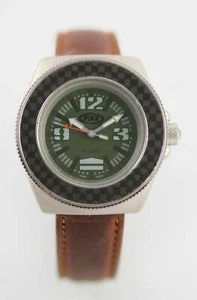 Fossil Reloj Hombre Verde Acero Inoxidable Plata Piel Marrón 100m Cuarzo - Imagen 1 de 3