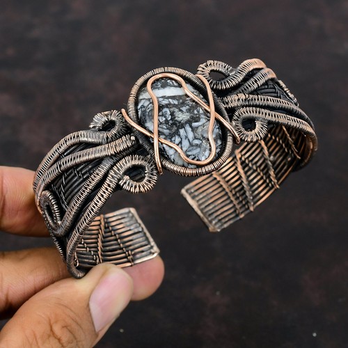 VALENTINO Pinolite diaspro rame regalo per damigella d'onore filo avvolto bracciale regolabile