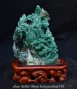 10.8" Chinese Natural Green Dushan Jade Carved Mountain Tree Figure Statue - Picture 1 of 17
