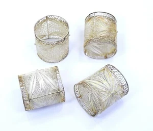 Set of 4 Vintage Antique ITALIAN style CANNETILLE Sterling Silver NAPKIN RINGS - Picture 1 of 6