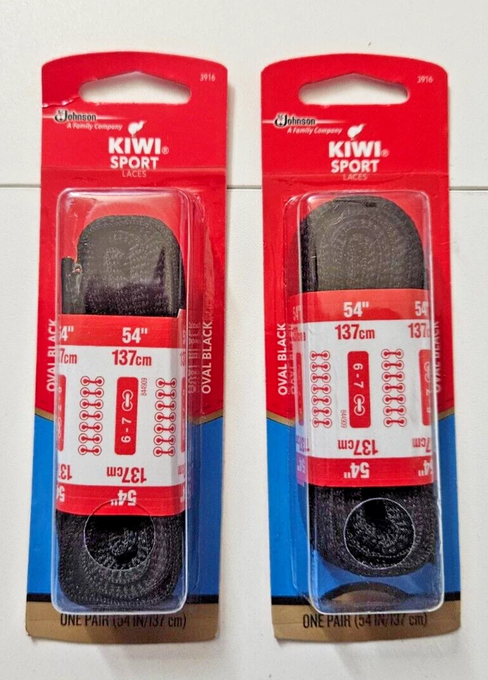 2 Pairs Kiwi Sport Shoe Laces Oval Black 54 Inches 6 to 7 Eyelets