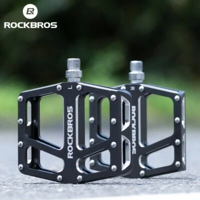 ROCKBROS Waterproof Aluminum Bicycle Wide Pedals MTB Road Bike Flat Pedals 9/16" - Image 1 of 4