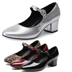 Women Mary Jane Pump Shoes Low Chunky Block Heel Close Toe Party Dress Shoes - Picture 1 of 37