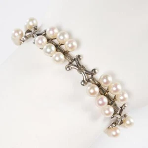 Armband Sterlingsilber und weiße Perle gepunzt Vintage - Bild 1 von 4