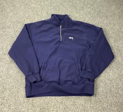 Stussy Stock Logo Mock Neck Pullover Mens XXL Blue 1/4 Zip Embroidered - Image 1 of 4