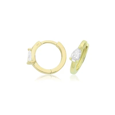 Pendientes de aro de pera de oro amarillo de 9 quilates hechos en Gran Bretaña 375 sello nuevos en caja Foto 1 de 3