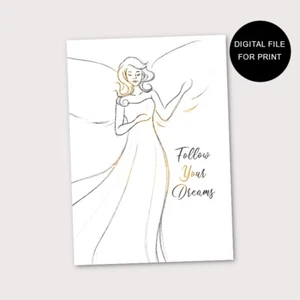Printable Art: "Follow your dreams" - Angel Painting Guardian Angel White Black - Picture 1 of 2