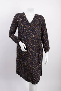 Boden Womens Midi A-Line Dress UK 12P US 8P Blue Gold Bird Print Long Sleeve NWT - Picture 1 of 7
