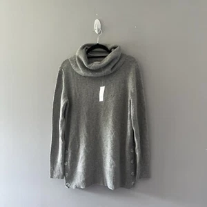NEW Ann Taylor LOFT Gray Cowl Neck Sweater Buttons Size Medium - Picture 1 of 6