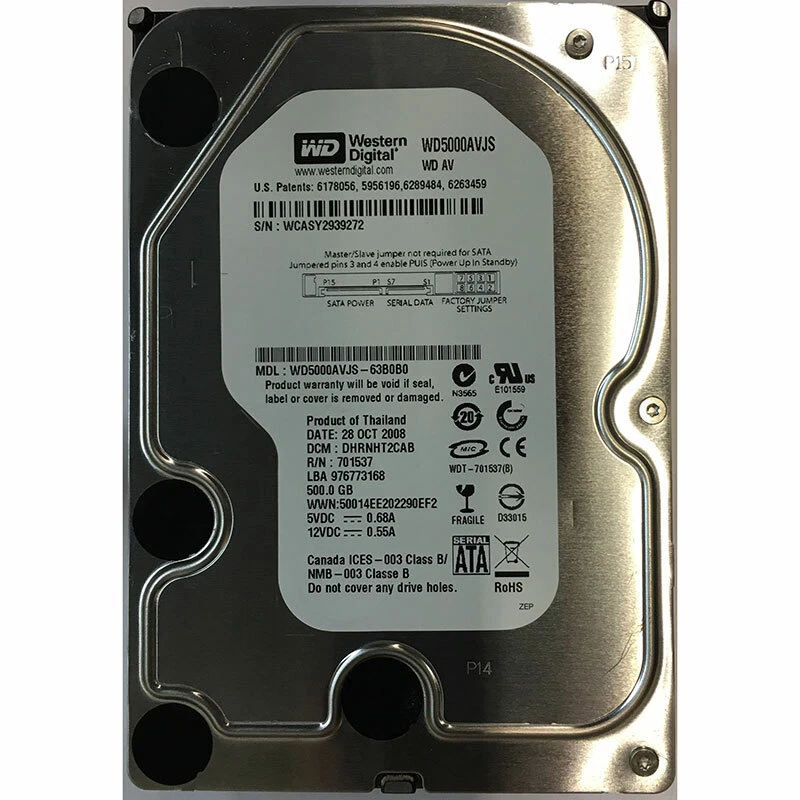 WD5000AVJS  - Western Digital 500GB 7200 RPM SATA 3.5" HDD - Image 1 of 1