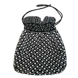 Emson Artsy Black/White Beaded Reversible Drawstring Bag Hong Kong 1960s Vintage - Picture 1 of 12