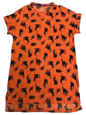 Женщин оранжевый черный кот печать Хэллоуин ночная рубашка Sleepshirt сна рубашка - Изображение 1 из 2