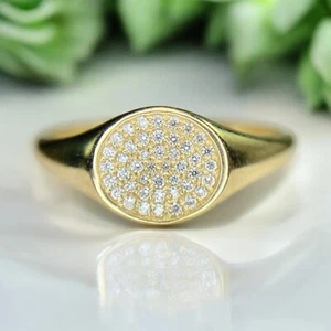 14k Yellow Gold Designer Round Small Cluster Natural Diamond Ring - Picture 1 of 8