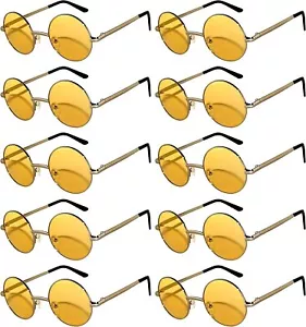 OWL Round Sunglasses 10 Pack Retro Vintage Hippie Style 43mm Yellow Tint Lens - Picture 1 of 6