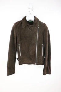 Benetton genuine suede leather biker jacket in chocolate brown size EU38/AUM - Picture 1 of 11
