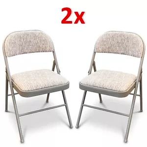 Set of 2 Grey Fabric Padded Deluxe Strong Steel Metal Frame Folding Chair - Picture 1 of 6