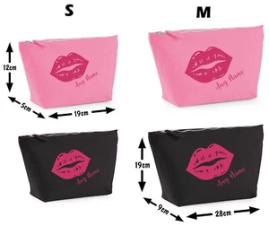 Personalised Kiss Name Make up Cosmetic Accessory Bag 2 Sizes Pink & Black - Picture 1 of 4