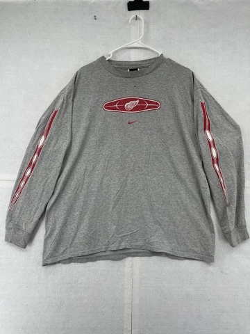 VINTAGE Nike Detroit Flyers Shirt Adult Large Gray Red Long Sleeve NHL Hockey Cover