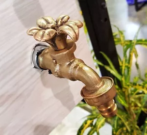 Brass Garden Tap Faucet Orchid Spigot Flower Vintage Water Home Decor Outdoor - Picture 1 of 8