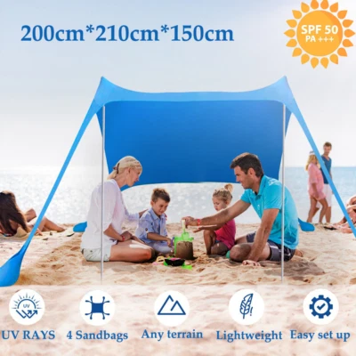 Beach Canopy Tent Foldable Sun Protection Shade Sail Windproof Shelter w/Sandbag - Image 1 of 4