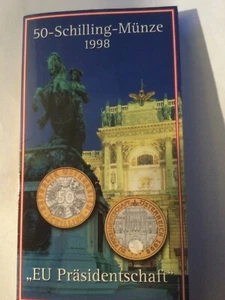 50- Schilling-Münze „EU Präsidentschaft“ 1998 im Blister - Bild 1 von 1