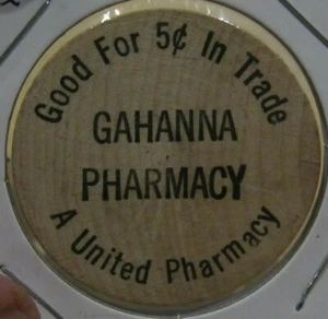 Vintage Gahanna Apotheke Gahanna, OH Holznickel - Token Ohio - Bild 1 von 2